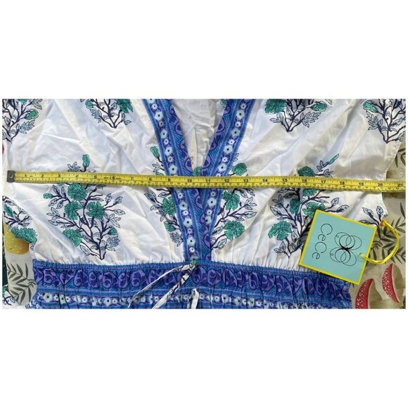CECE (NWT) Sleeveless V-Neck Mini Dress Border Print Floral, White/Blue - L - Picture 10 of 12